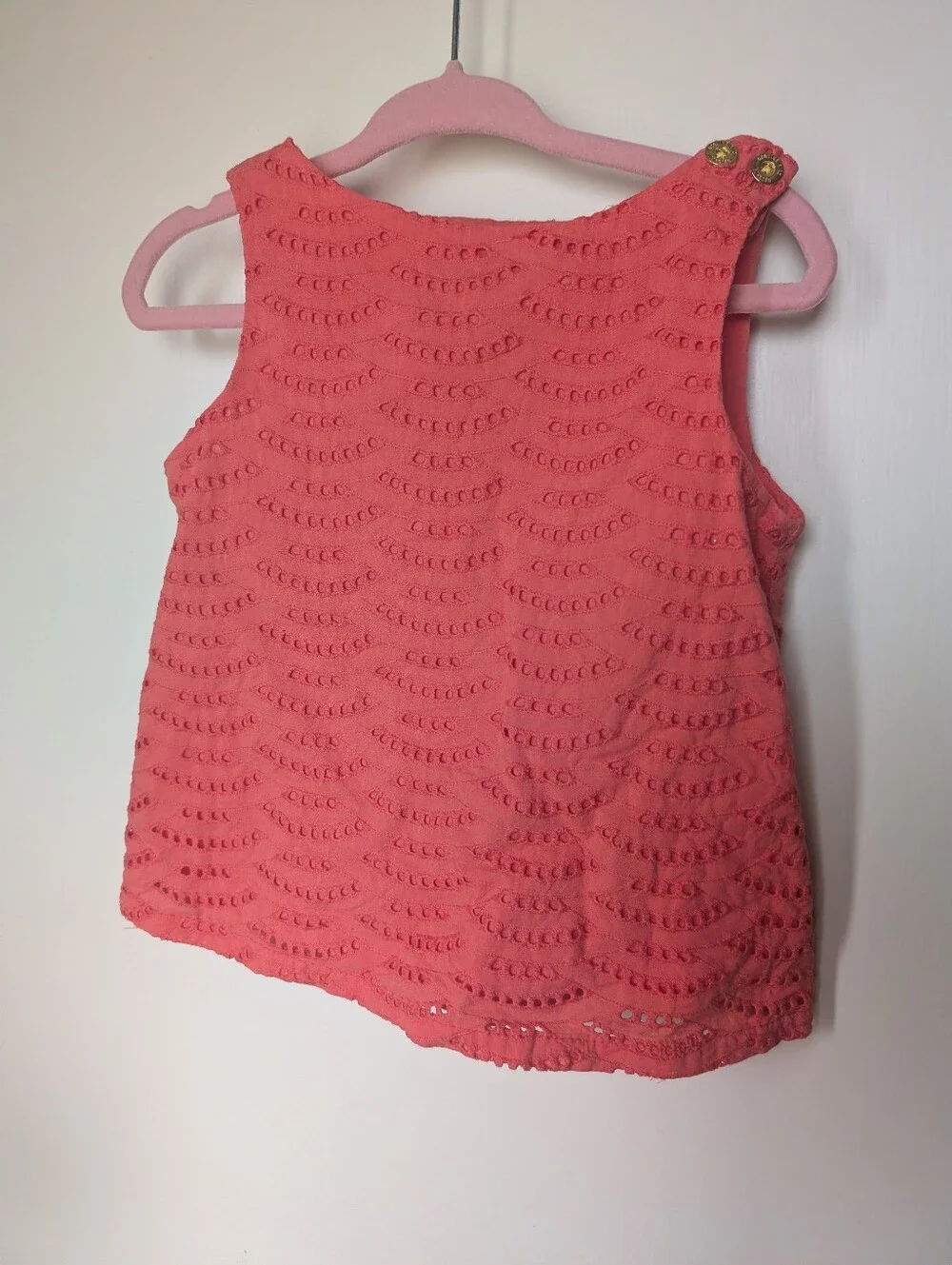 Eyelet Coral Matching Blouse And Short Set With Gold Accents  2T